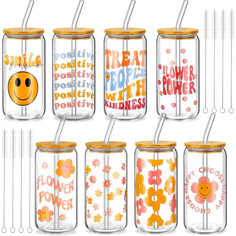 8 Pcs Cute Glass Cups with Bamboo Lids and Straws Groovy Retro Ice Coffee Cup 16 oz
8 Pcs Cute Glass Cups with Bamboo Lids and Straws Groovy Retro Ice Coffee Cup 16 oz