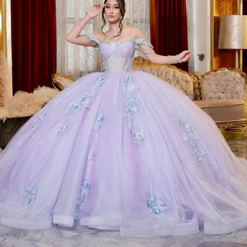 Lilac Quinceanera Dresses Sweetheart Off The Shoulder Applique Bow Beads Tull Puffy Party Ball Gown Vestidos De XV 15 Anos
Lilac Quinceanera Dresses Sweetheart Off The Shoulder Applique Bow Beads Tull Puffy Party Ball Gown Vestidos De XV 15 Anos