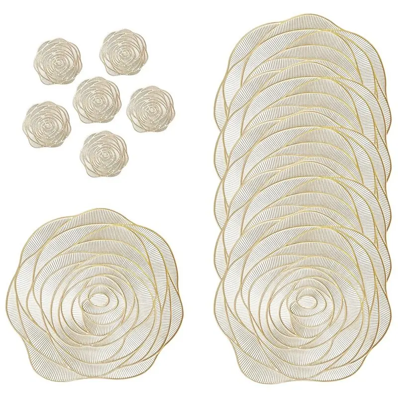 Gold Fanquare Placemats And Coasters 12Pcs Round Rose Pattern For Dining Room Decor-A78U
Gold Fanquare Placemats And Coasters 12Pcs Round Rose Pattern For Dining Room Decor-A78U