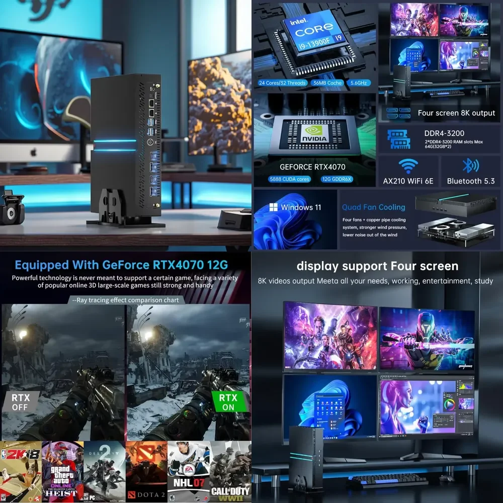 13th 14th Generation Mini PC I9 13900F I7 13700F I5 13400F CPU RTX 4070 12G Win11 WiFi6 DDR4 RAM Chipset Supports
13th 14th Generation Mini PC I9 13900F I7 13700F I5 13400F CPU RTX 4070 12G Win11 WiFi6 DDR4 RAM Chipset Supports