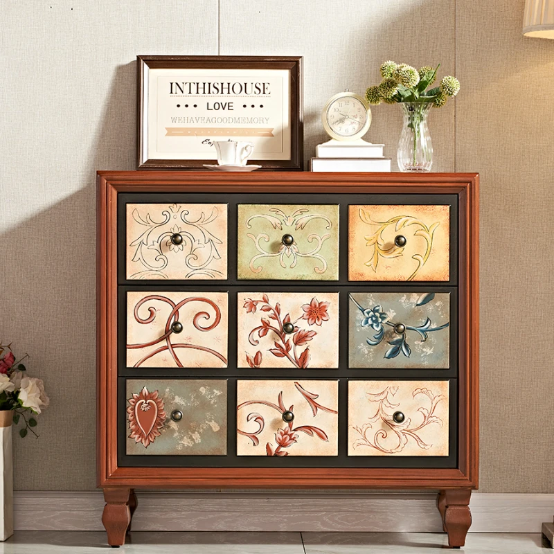 American style bucket cabinet with solid wood drawers for storage, living room with large capacity, balcony storage, vintage
American style bucket cabinet with solid wood drawers for storage, living room with large capacity, balcony storage, vintage