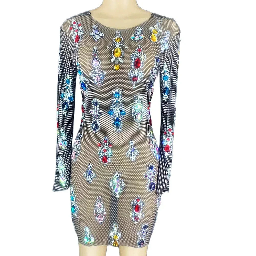 Rhinestone Women Dresses Mesh Sheath Dress Nightclub Costumes Evening Prom Wear Drag Queen Outfit Lady Gaga Costume
Rhinestone Women Dresses Mesh Sheath Dress Nightclub Costumes Evening Prom Wear Drag Queen Outfit Lady Gaga Costume