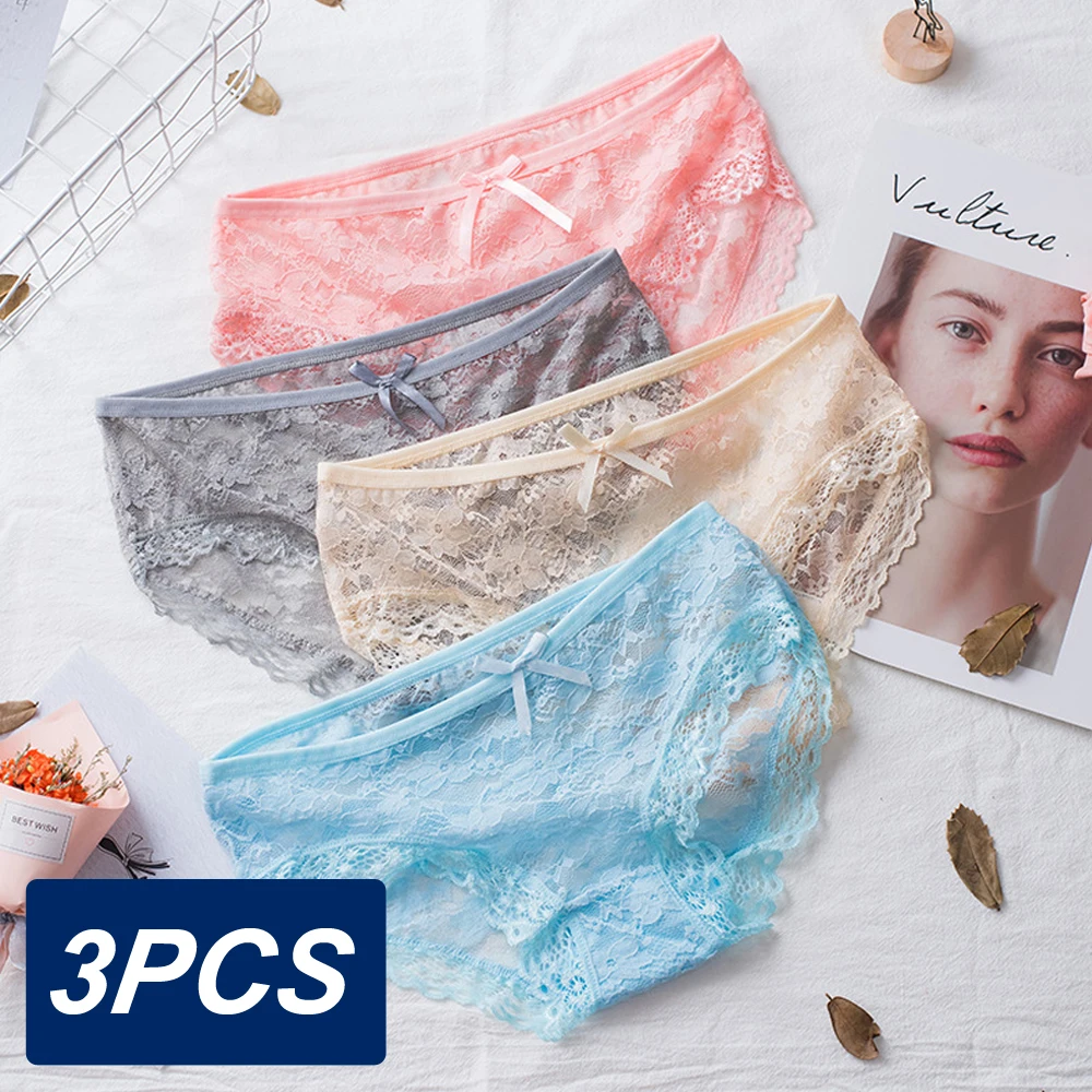 3pcs/Pack Sexy Women Lace Panties Underwear Lace Briefs L-2XL Transparent Floral Bow Soft Lingerie Cotton Pink Panties Panty Set
3pcs/Pack Sexy Women Lace Panties Underwear Lace Briefs L-2XL Transparent Floral Bow Soft Lingerie Cotton Pink Panties Panty Set