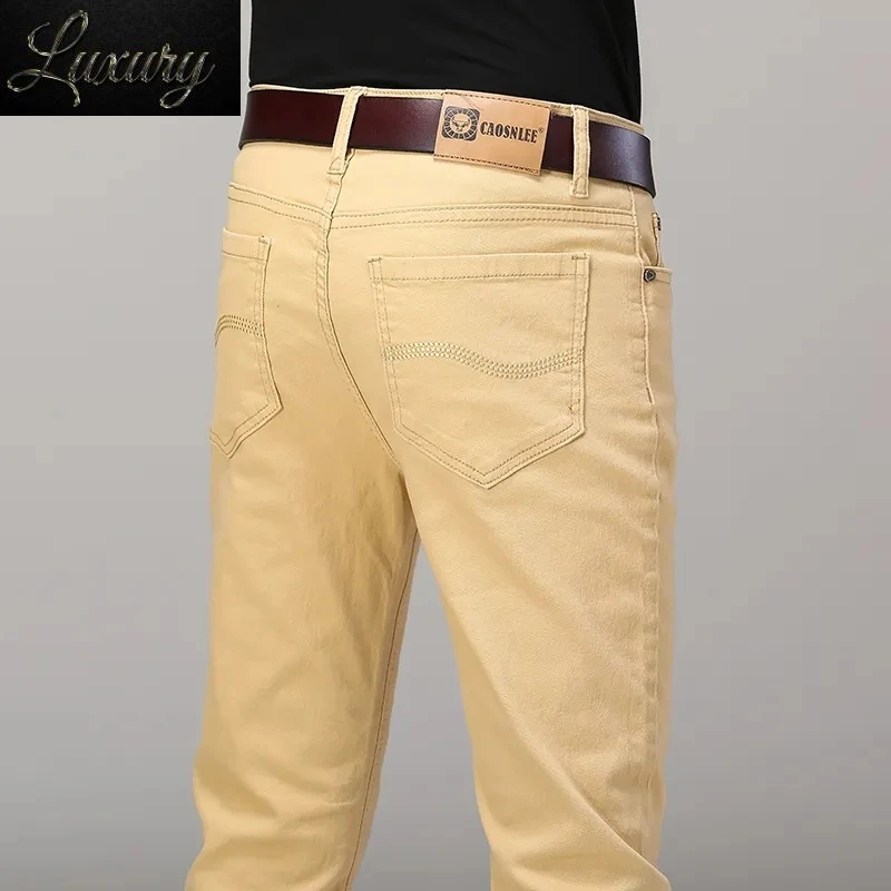 Khaki Solid Color Men's Jeans Stretch Slim Classic Fashion Business Casual Pants Korea Male Office Full Length Denim Trousers
Khaki Solid Color Men's Jeans Stretch Slim Classic Fashion Business Casual Pants Korea Male Office Full Length Denim Trousers
