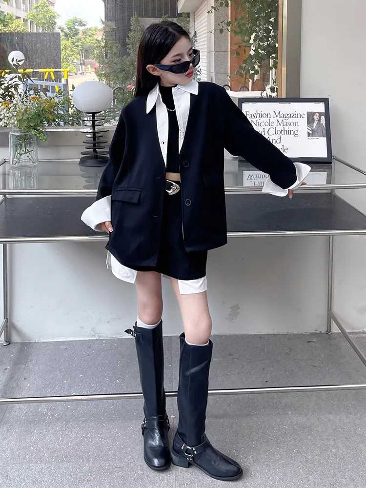 Girls' Suit Set Ages 5-14 Trendy Spliced Two-Piece Outfit with Jacket And Short Skirt for Children's Fashion Shows Machine Wa...
Girls' Suit Set Ages 5-14 Trendy Spliced Two-Piece Outfit with Jacket And Short Skirt for Children's Fashion Shows Machine Wa...