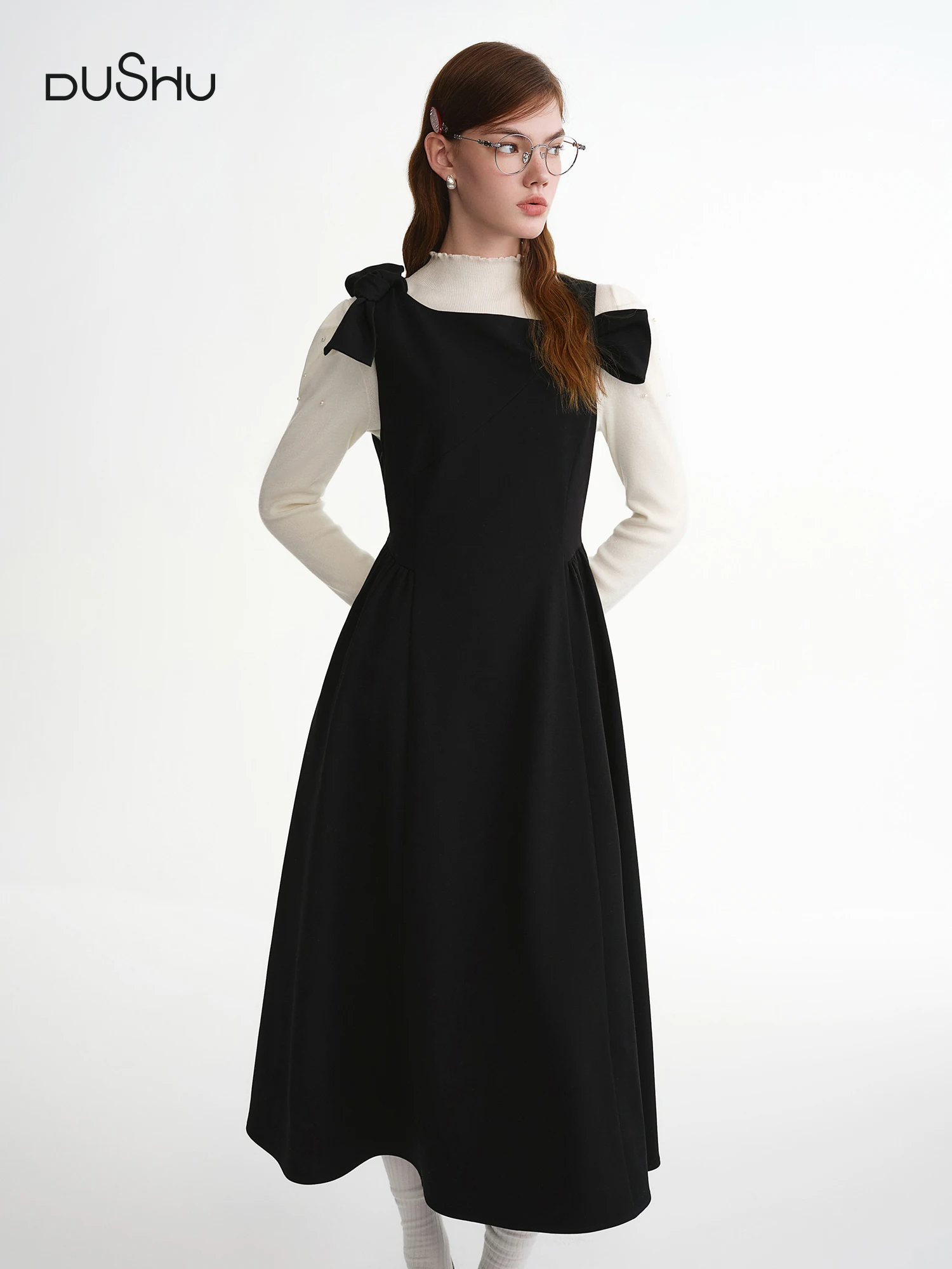 DUSHU 2025 Winter Women's Bow Detail Party Wear Dress for Office - Elegant Bowknot Cocktail Dress with Long Sleeves and A-Line
DUSHU 2025 Winter Women's Bow Detail Party Wear Dress for Office - Elegant Bowknot Cocktail Dress with Long Sleeves and A-Line