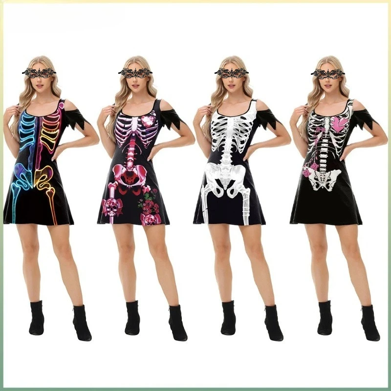 Halloween Party Costume Cosplay Skeleton Print Dress Black Funny Clothes for Women Role Play Outfit Irregular Slimming Outfits
Halloween Party Costume Cosplay Skeleton Print Dress Black Funny Clothes for Women Role Play Outfit Irregular Slimming Outfits