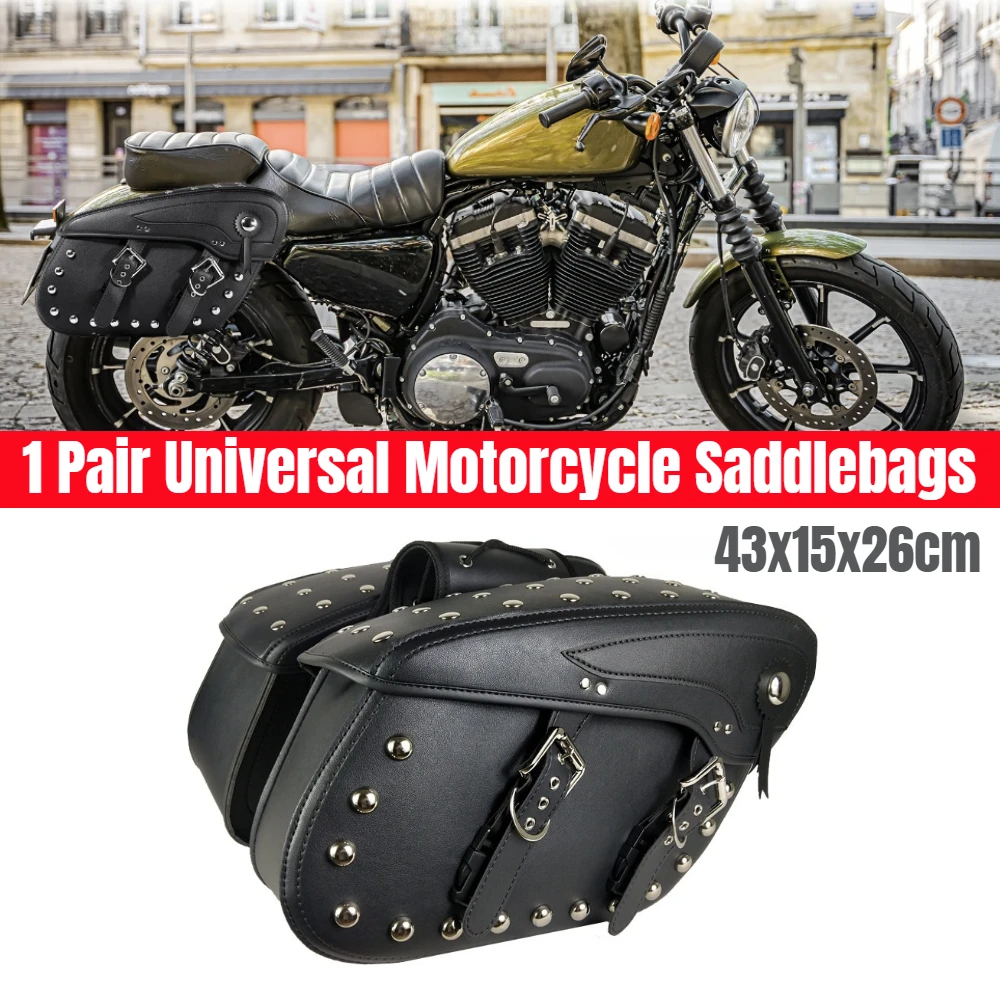 Motorcycle Saddlebags PU Leather Rivets Waterproof Large Capacity Universal Side Bags for Cruiser Touring Racing 43x15x26cm
Motorcycle Saddlebags PU Leather Rivets Waterproof Large Capacity Universal Side Bags for Cruiser Touring Racing 43x15x26cm