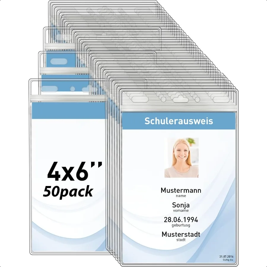 Vertical ID Badge Holders with Soft Edge Sealable Fits 4x6 Inch Insert (50 Pack) Waterproof Passport ID Card Holder Name Tag Ho
Vertical ID Badge Holders with Soft Edge Sealable Fits 4x6 Inch Insert (50 Pack) Waterproof Passport ID Card Holder Name Tag Ho