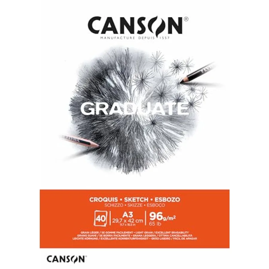 Graduate Sketch 96gsm Paper, Light Grain, Pad Glued Short Side, 40 Natural White Sheets, Ideal for Student Artists
Graduate Sketch 96gsm Paper, Light Grain, Pad Glued Short Side, 40 Natural White Sheets, Ideal for Student Artists