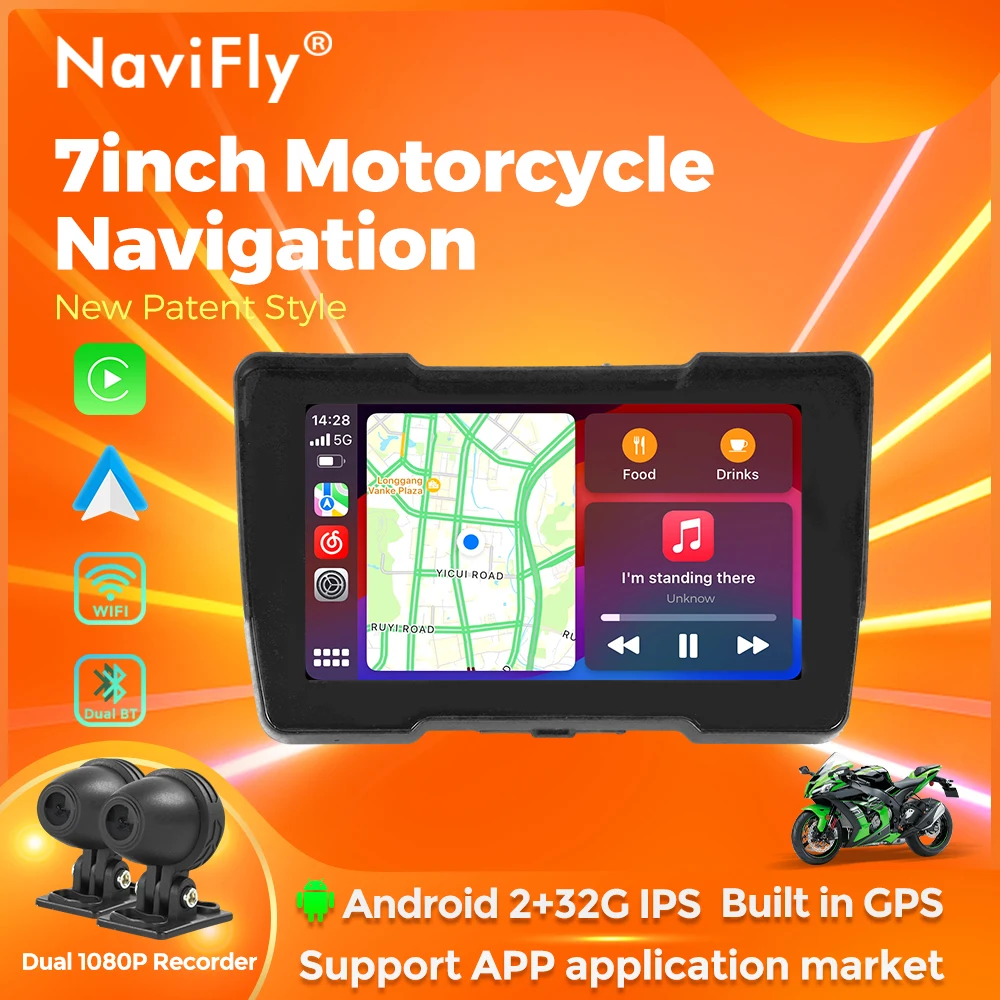NaviFly New Patent Style Android 2+32GB IPS Portable 7 inch Motorcycle GPS Navigation Wireless CarPlay Android Auto WIFI Dual BT
NaviFly New Patent Style Android 2+32GB IPS Portable 7 inch Motorcycle GPS Navigation Wireless CarPlay Android Auto WIFI Dual BT