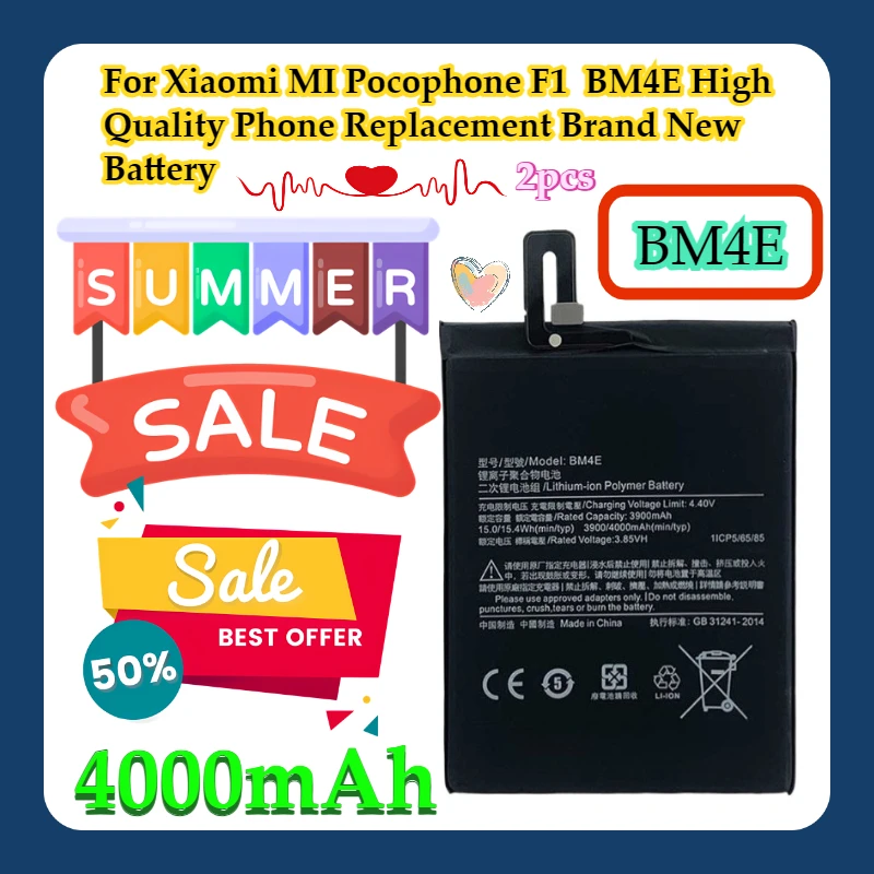 2pcs For Xiaomi MI Pocophone F1 BM4E High Quality Phone Replacement Brand New BM4E 4000mAh Battery
2pcs For Xiaomi MI Pocophone F1 BM4E High Quality Phone Replacement Brand New BM4E 4000mAh Battery