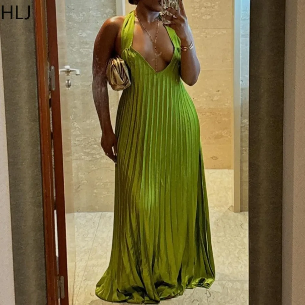 HLJ Elegant Women Halter Pleated Maxi Dress Deep V Neck Sleeveless Backless Flowy Long Dress Female Party Clubwear Vestidos New
HLJ Elegant Women Halter Pleated Maxi Dress Deep V Neck Sleeveless Backless Flowy Long Dress Female Party Clubwear Vestidos New