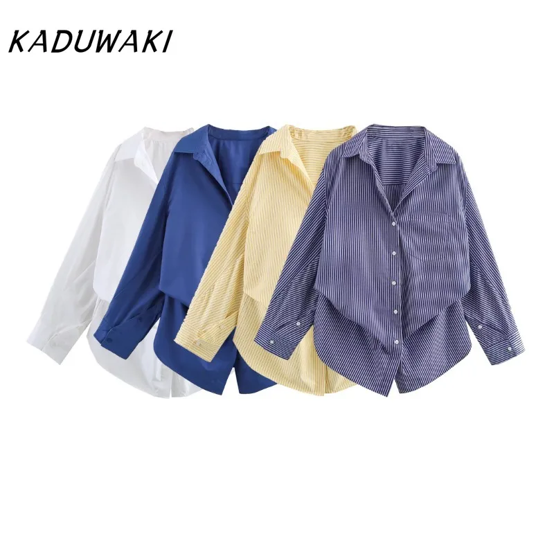 KADUWAKI Elegant Spring Women's Clothes Loose Casual Simple Striped Lapel Bat Sleeve Cotton Poplin Shirt Casual Female Clothing
KADUWAKI Elegant Spring Women's Clothes Loose Casual Simple Striped Lapel Bat Sleeve Cotton Poplin Shirt Casual Female Clothing