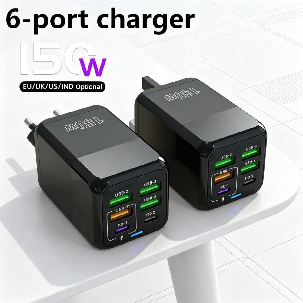 6 Ports 150W USB C Charger Fast Charging Phone Charger Power Adapter For iPhone Samsung Xiaomi Huawei EU/US/UK Plug Wall Charger
6 Ports 150W USB C Charger Fast Charging Phone Charger Power Adapter For iPhone Samsung Xiaomi Huawei EU/US/UK Plug Wall Charger
