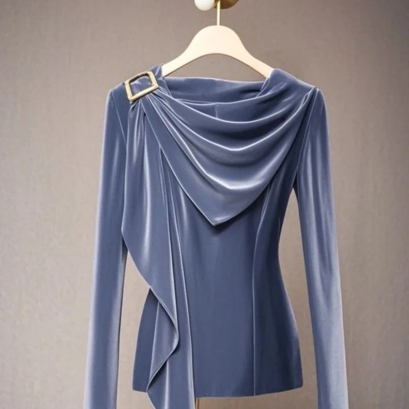 2025 Spring Fall Women Designer Blue Velvet Top T Shirt , Autumn Female Woman Slim Shirring Velour Tops Shirts
2025 Spring Fall Women Designer Blue Velvet Top T Shirt , Autumn Female Woman Slim Shirring Velour Tops Shirts