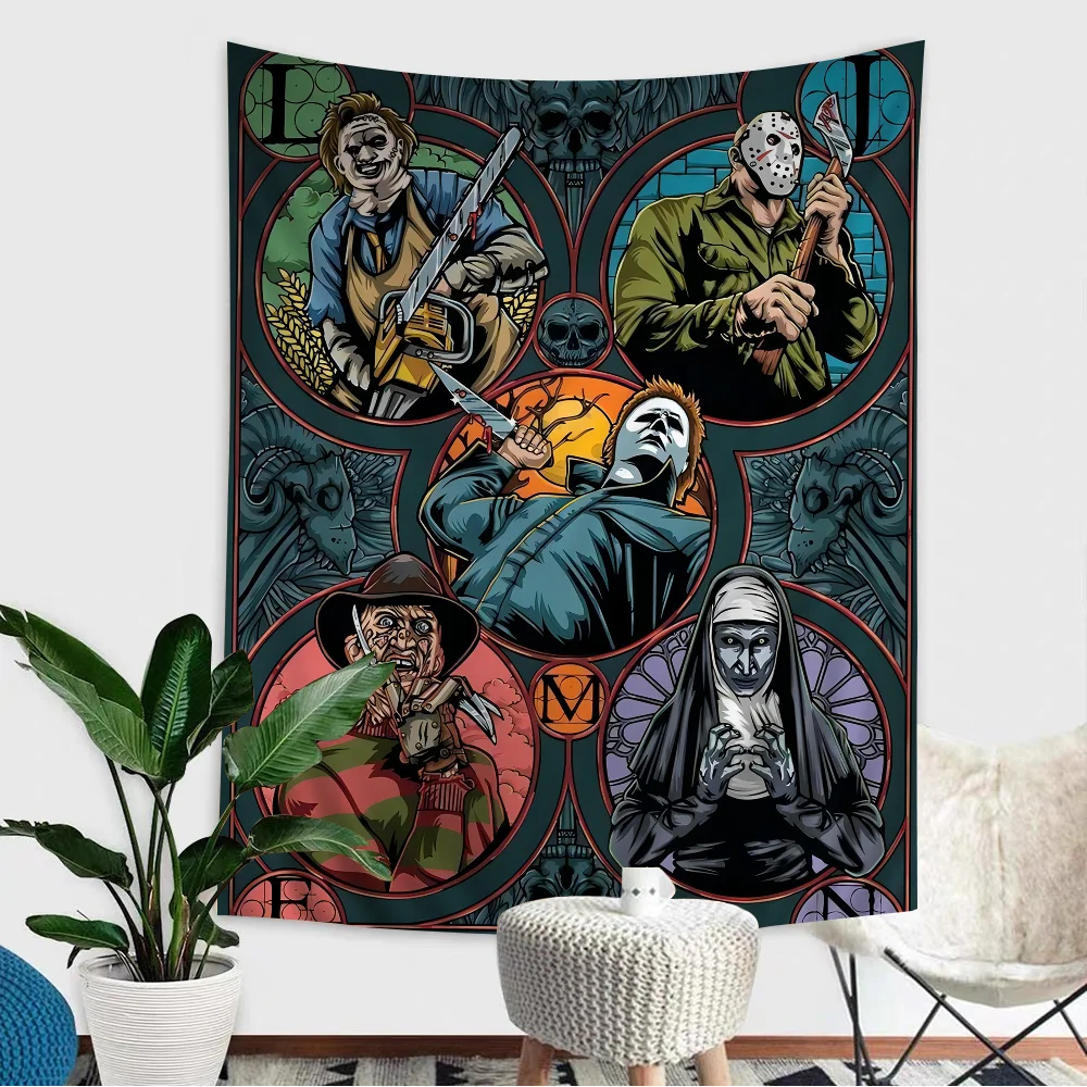 VIKAMA Horror Movie Theme Art Tapestry Chainsaw Maniac Mask Killer Gothic Style Living Room Bedroom Party Atmosphere Artifacts
VIKAMA Horror Movie Theme Art Tapestry Chainsaw Maniac Mask Killer Gothic Style Living Room Bedroom Party Atmosphere Artifacts