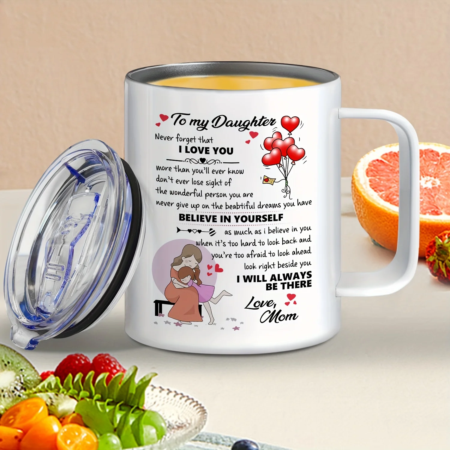 12 OZ White Insulated Stainless Steel Cup w/ Lid & Handle - 'To My Daughter' - Ideal Gift for Daughter on Bday, Xmas, Graduation
12 OZ White Insulated Stainless Steel Cup w/ Lid & Handle - 'To My Daughter' - Ideal Gift for Daughter on Bday, Xmas, Graduation