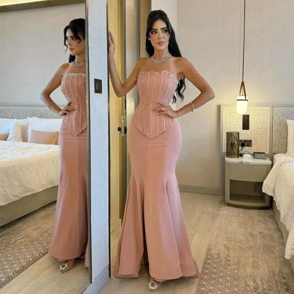 Pink Strapless Beaded Long Bespoke Occasion Gown Evening Dresses Prom Pastrol Unisex Jersey Retro Dubai Saudi Arabic Customized
Pink Strapless Beaded Long Bespoke Occasion Gown Evening Dresses Prom Pastrol Unisex Jersey Retro Dubai Saudi Arabic Customized