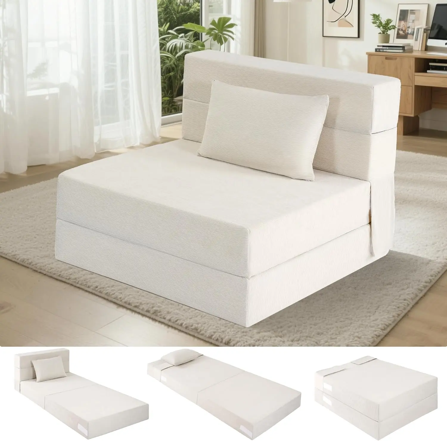 Folding Sofa Bed, 4 in 1 Convertible Fold Out Single Chair Bed with Pillow, Memory Foam Futon Chair, Foldable Futon Couch
Folding Sofa Bed, 4 in 1 Convertible Fold Out Single Chair Bed with Pillow, Memory Foam Futon Chair, Foldable Futon Couch