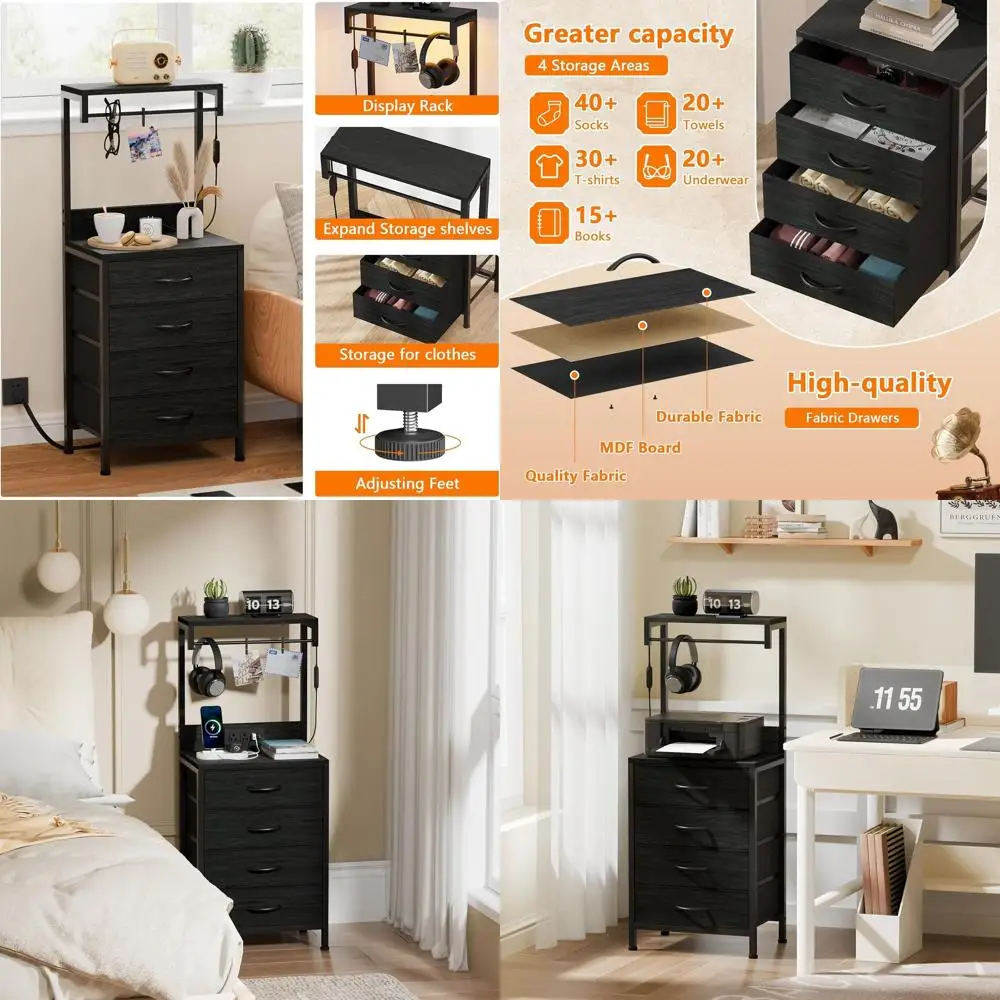 Tall Nightstand with Charging Station, Night Stands with LED Lights and Storage Shelves, Bed Side Table for Bedroom, Hallway, Of
Tall Nightstand with Charging Station, Night Stands with LED Lights and Storage Shelves, Bed Side Table for Bedroom, Hallway, Of