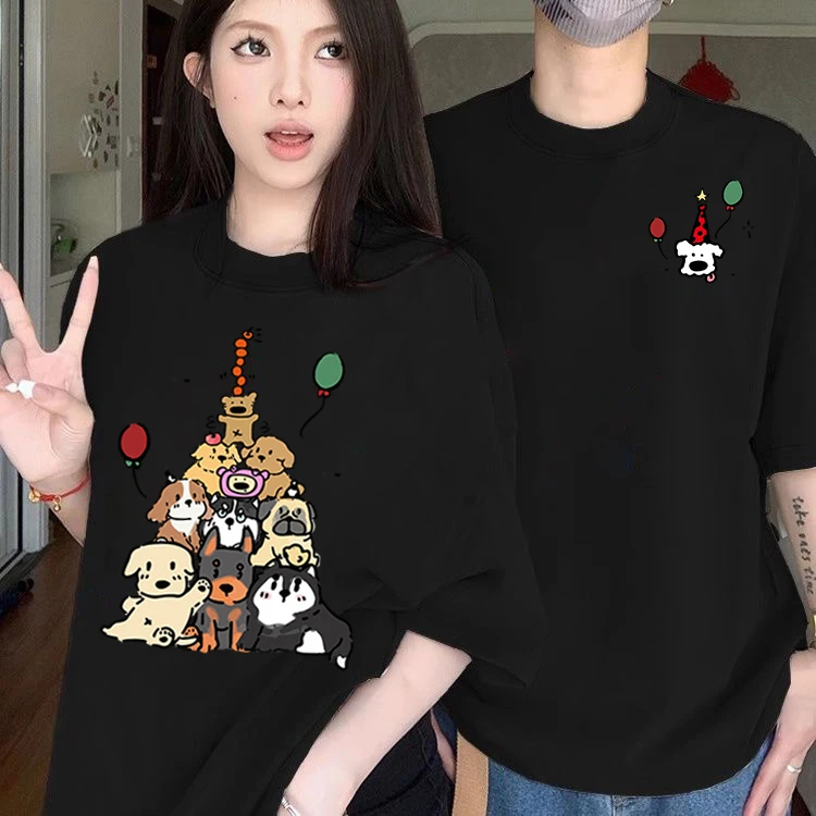 Cartoon Dog's Party Graphic Print T-shirt Christmas Gift Summer Fashion Cotton Tee Couple Set Round Neck Short Sleeves
Cartoon Dog's Party Graphic Print T-shirt Christmas Gift Summer Fashion Cotton Tee Couple Set Round Neck Short Sleeves