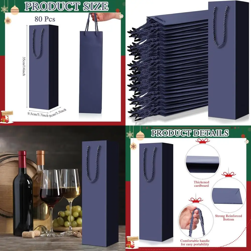 Bulk 80 Pack Dark Blue Wine Gift Bags, 3.7x3.5x14 Inches, Sturdy Paper with Handles for Champagne, Alcohol, Gifts, Retail, Busin
Bulk 80 Pack Dark Blue Wine Gift Bags, 3.7x3.5x14 Inches, Sturdy Paper with Handles for Champagne, Alcohol, Gifts, Retail, Busin