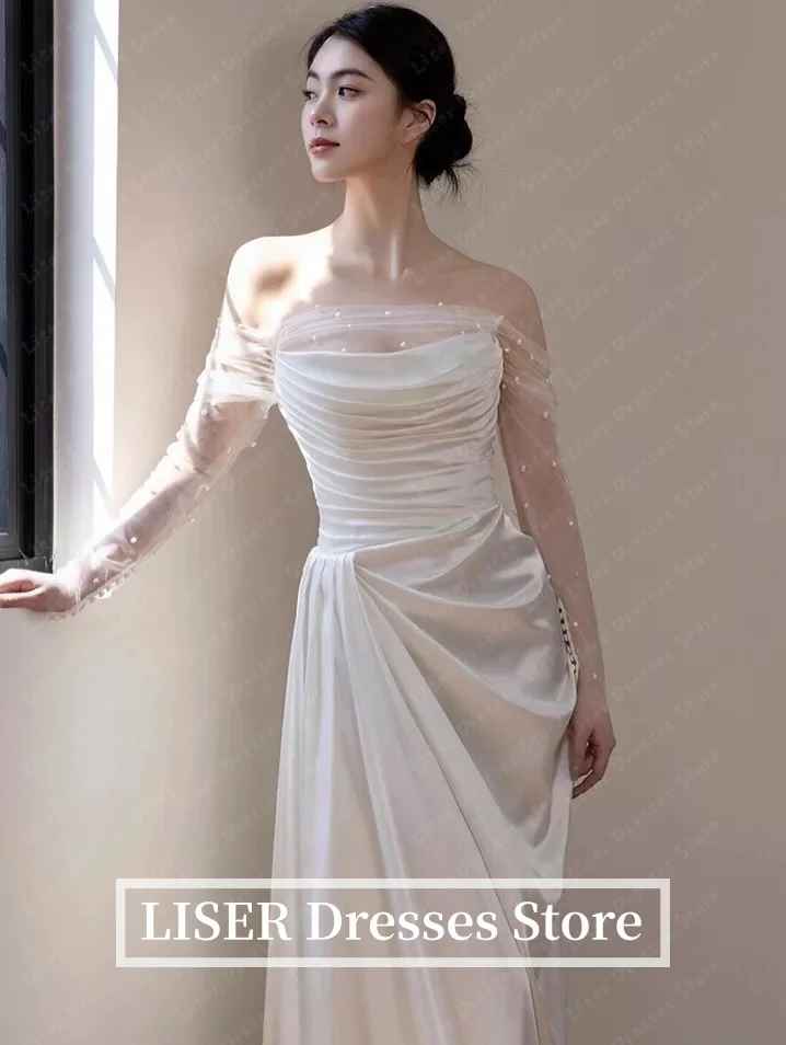 Liser Off Shoulder A-Line Korea Wedding Dresses Satin Silk Photo Shoot Customized Elegant Long Customized Bridal Gown 웨딩드레스
Liser Off Shoulder A-Line Korea Wedding Dresses Satin Silk Photo Shoot Customized Elegant Long Customized Bridal Gown 웨딩드레스