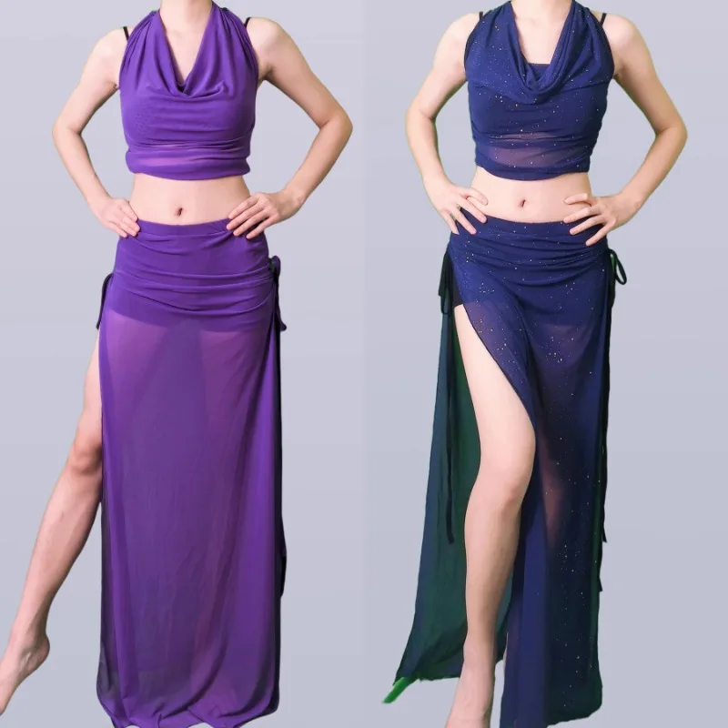 Customized Belly Dance Costumes Practice Dress Oriental Dance Mesh Swing Collar Tank Top with Double Split Drawstring Long Skirt
Customized Belly Dance Costumes Practice Dress Oriental Dance Mesh Swing Collar Tank Top with Double Split Drawstring Long Skirt