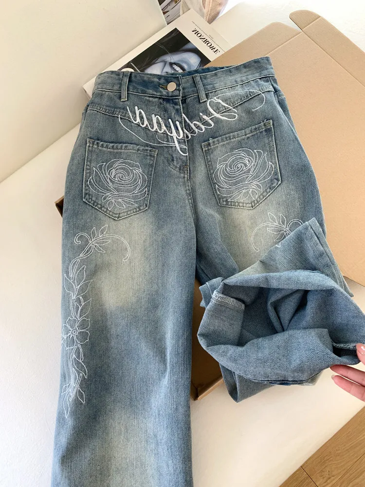 Retro Floral Print High Waist Wide Leg Jeans Women's Spring Autumn Design Versatile Straight Cut Denim Pants Faionable Ladies
Retro Floral Print High Waist Wide Leg Jeans Women's Spring Autumn Design Versatile Straight Cut Denim Pants Faionable Ladies
