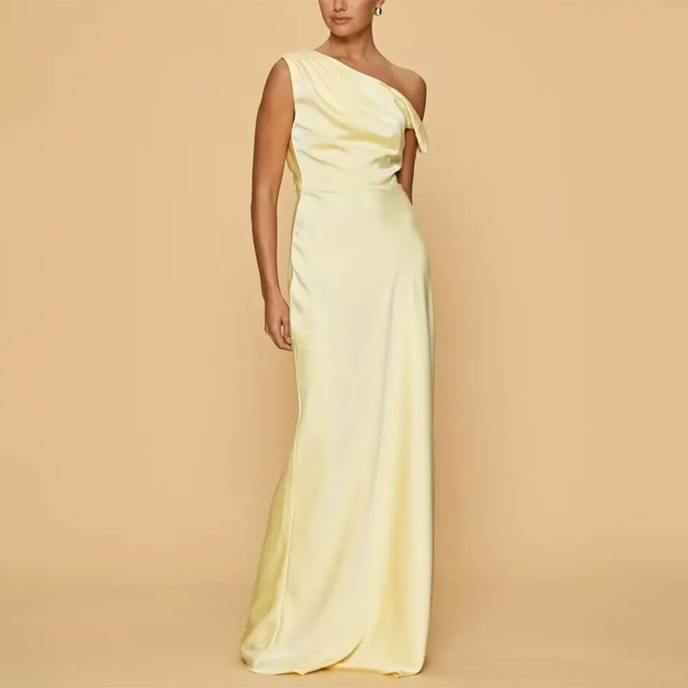 High Quality Customized One Shoulder Floor Length Sleeveless Stain Yellow Elegant Dress Women for Wedding Party Evening Gown
High Quality Customized One Shoulder Floor Length Sleeveless Stain Yellow Elegant Dress Women for Wedding Party Evening Gown
