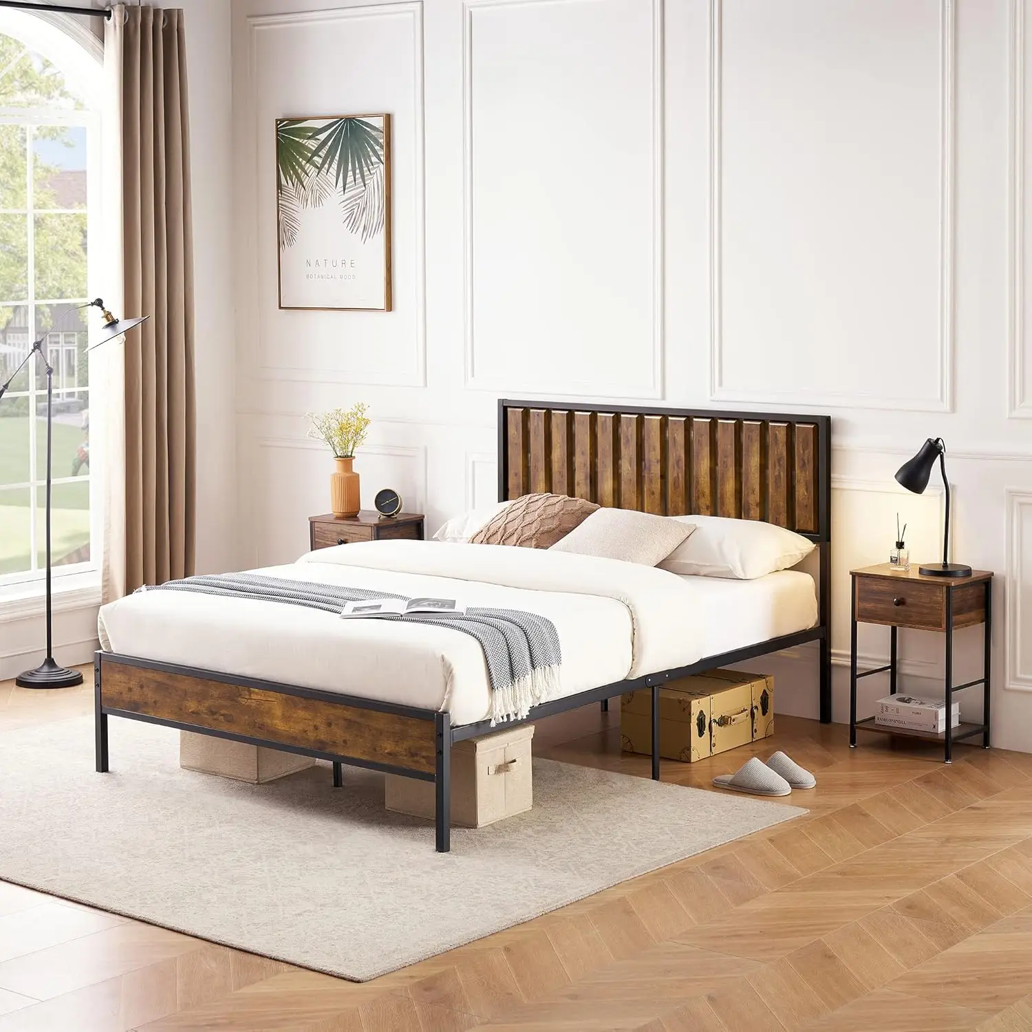 Queen Size Bed Frame With Wood Headboard,Metal Bed Frame With 14 Heavy Duty Steel Slats,No Box Spring Ned,Noise-Free,Retro
Queen Size Bed Frame With Wood Headboard,Metal Bed Frame With 14 Heavy Duty Steel Slats,No Box Spring Ned,Noise-Free,Retro