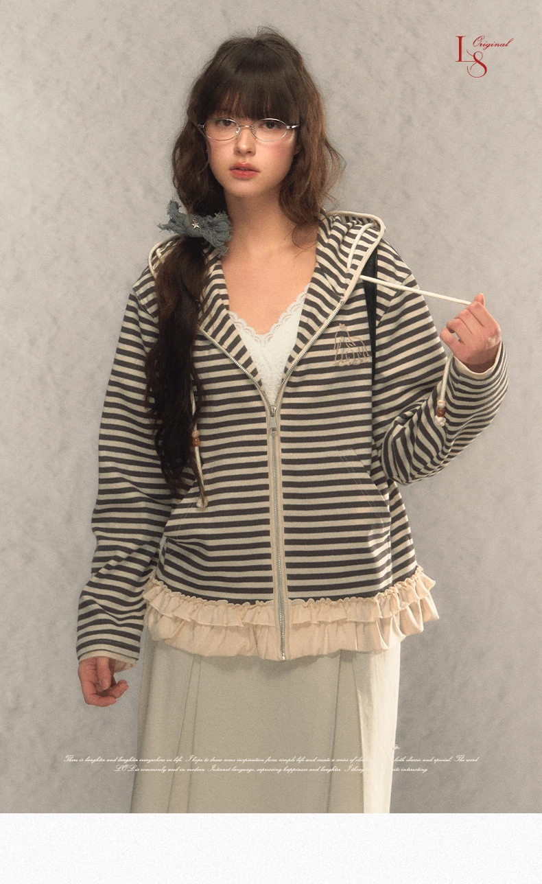 Sports hooded pullover sweater women's pure cotton striped loose zipper cardigan jacket spring and autumn fashion versatile 1Pc
Sports hooded pullover sweater women's pure cotton striped loose zipper cardigan jacket spring and autumn fashion versatile 1Pc
