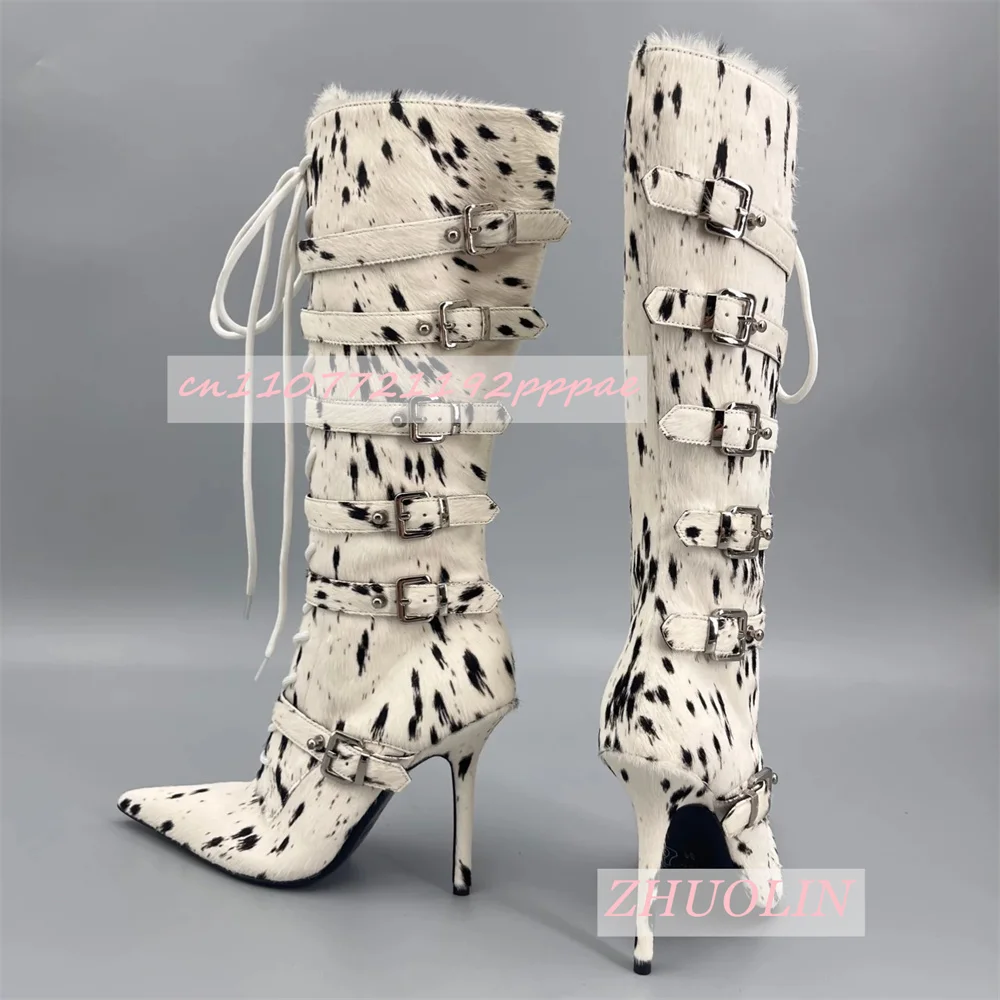 Spotted Horsehair Multi-Buckle Mid-Calf Boots Women'S Stiletto Pointed-Toe Boots Elegant Genuine Leather Side Zipper Runway Boot
Spotted Horsehair Multi-Buckle Mid-Calf Boots Women'S Stiletto Pointed-Toe Boots Elegant Genuine Leather Side Zipper Runway Boot