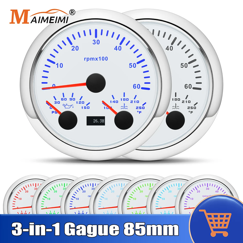 Multi 3 IN 1 Gauge 7 Color LED 85mm Tachometer + Oil Pressure + Water Temperature Meter For Car Boat Yacht 12V 24V Waterproof
Multi 3 IN 1 Gauge 7 Color LED 85mm Tachometer + Oil Pressure + Water Temperature Meter For Car Boat Yacht 12V 24V Waterproof