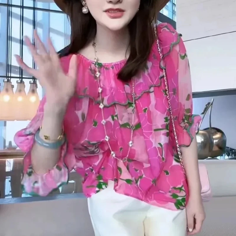 Floral Print Women Blouse With Ruffled Sleeves Bohemian Style Summer Loose Fit O Neck Half Sleeve Casual Top
Floral Print Women Blouse With Ruffled Sleeves Bohemian Style Summer Loose Fit O Neck Half Sleeve Casual Top