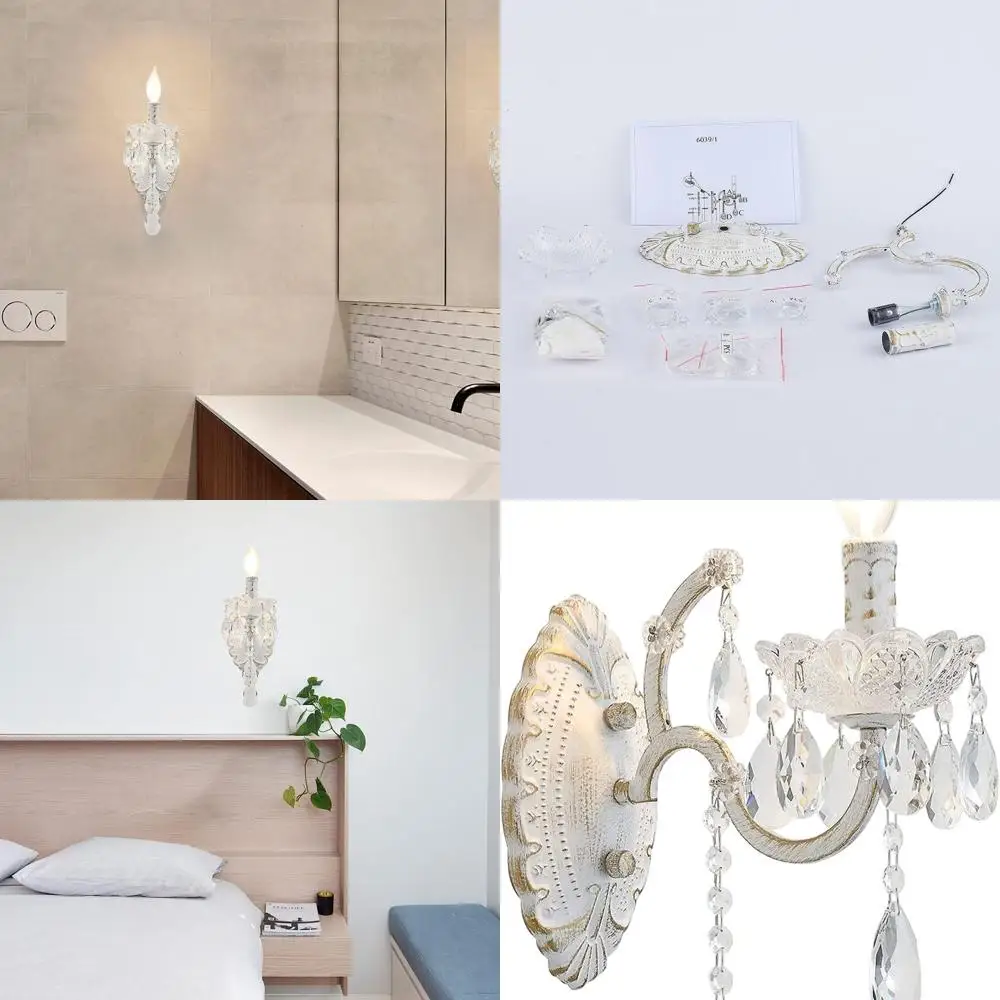 Modern Bohemian White Crystal Wall Sconce with K9 Glass Drops for Bathroom, Bedroom, Living Room Lighting (E12 Bulb Not Included
Modern Bohemian White Crystal Wall Sconce with K9 Glass Drops for Bathroom, Bedroom, Living Room Lighting (E12 Bulb Not Included