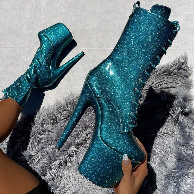 20cm High Heel Platform Boots Women's Sexy Lace-Up Stripper Fashion Bling Exotic Pole Dance Nightclub Gladiator Shoes
20cm High Heel Platform Boots Women's Sexy Lace-Up Stripper Fashion Bling Exotic Pole Dance Nightclub Gladiator Shoes