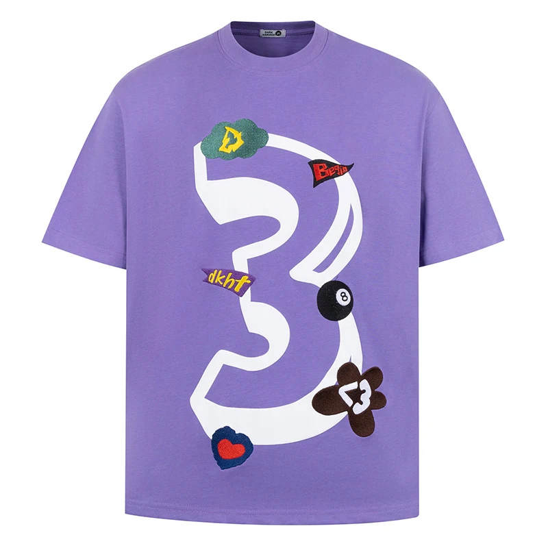 Trendy Men's Purple T-Shirt with Bold Number 3 Design, Creative Graphic Embroidery, Casual Loose Fit, Comfortable Streetwear Tee
Trendy Men's Purple T-Shirt with Bold Number 3 Design, Creative Graphic Embroidery, Casual Loose Fit, Comfortable Streetwear Tee