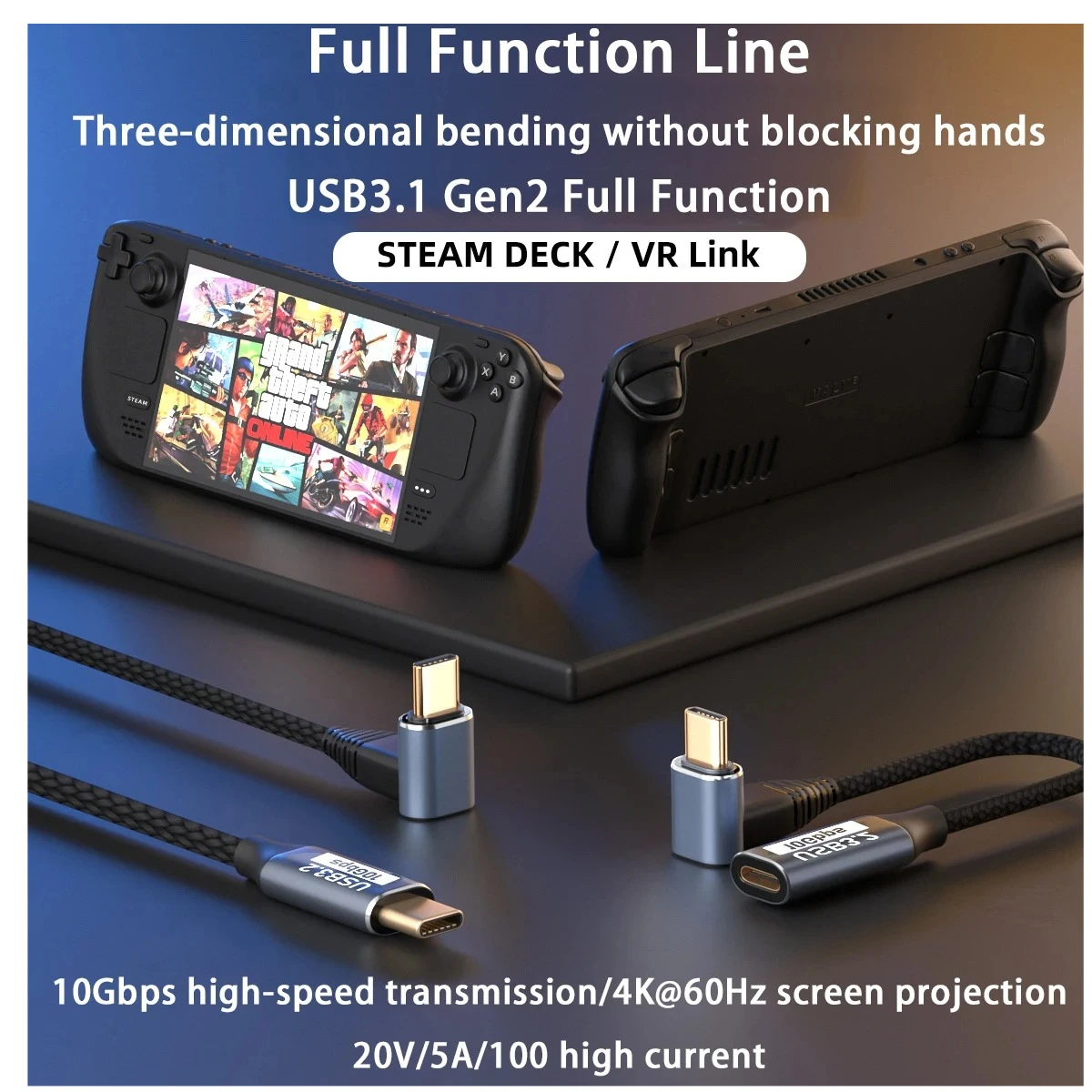 USB3.1 Gen2 full-featured HD output 100W three-dimensional elbow screen projection type-c to type-c Male to Female cable
USB3.1 Gen2 full-featured HD output 100W three-dimensional elbow screen projection type-c to type-c Male to Female cable