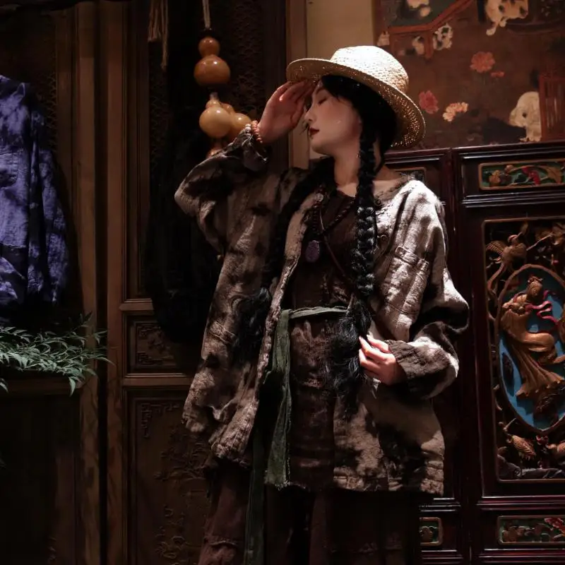 Spring Autumn New Arts Style Women O-neck Single Breasted Loose Casual Jackets High Quality Tie Dye Cotton Linen Vintage Coats
Spring Autumn New Arts Style Women O-neck Single Breasted Loose Casual Jackets High Quality Tie Dye Cotton Linen Vintage Coats