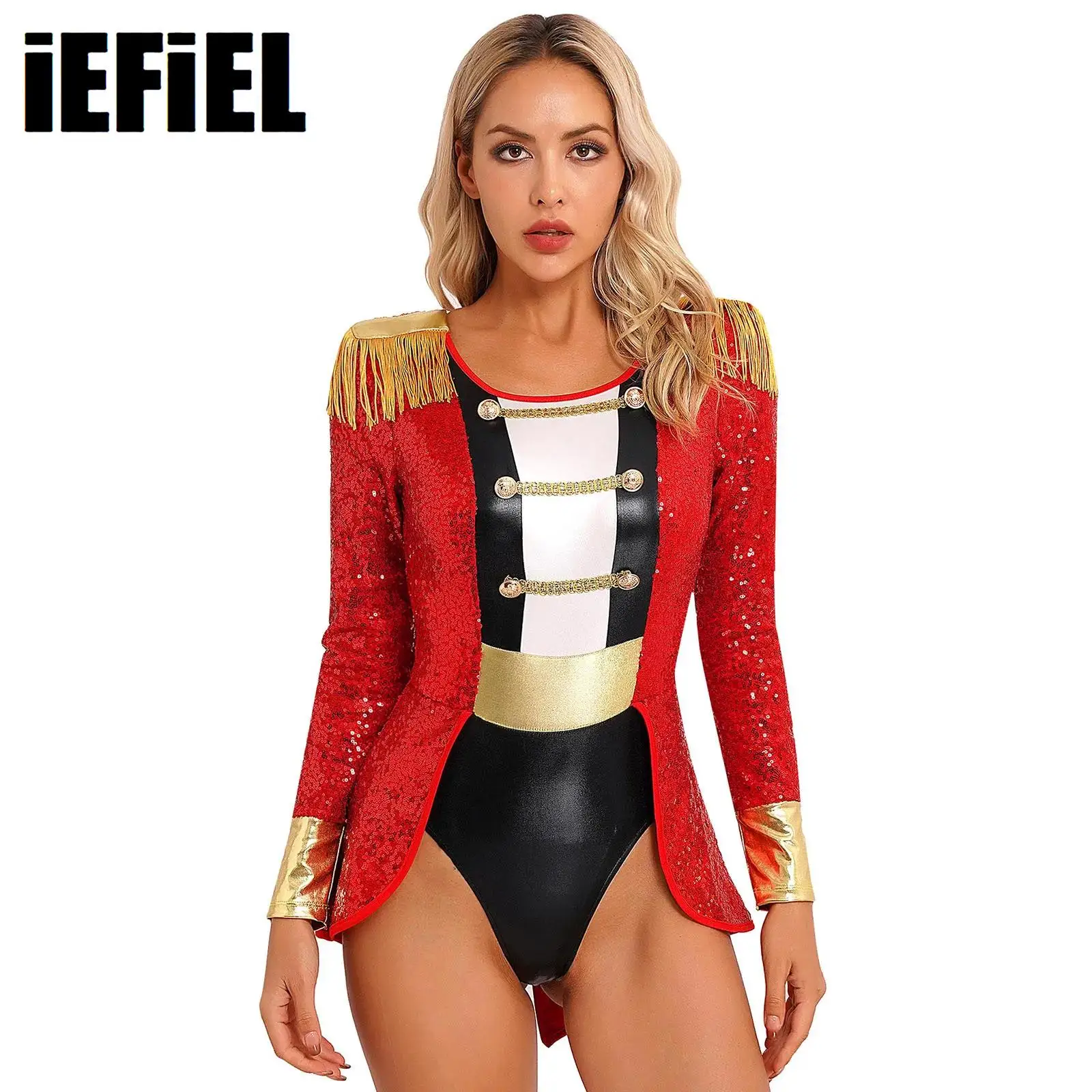 Women Circus Ringmaster Bodysuit Long Sleeve Allover Sequin Tail Jumpsuit Halloween Festival Cosplay Costumes
Women Circus Ringmaster Bodysuit Long Sleeve Allover Sequin Tail Jumpsuit Halloween Festival Cosplay Costumes