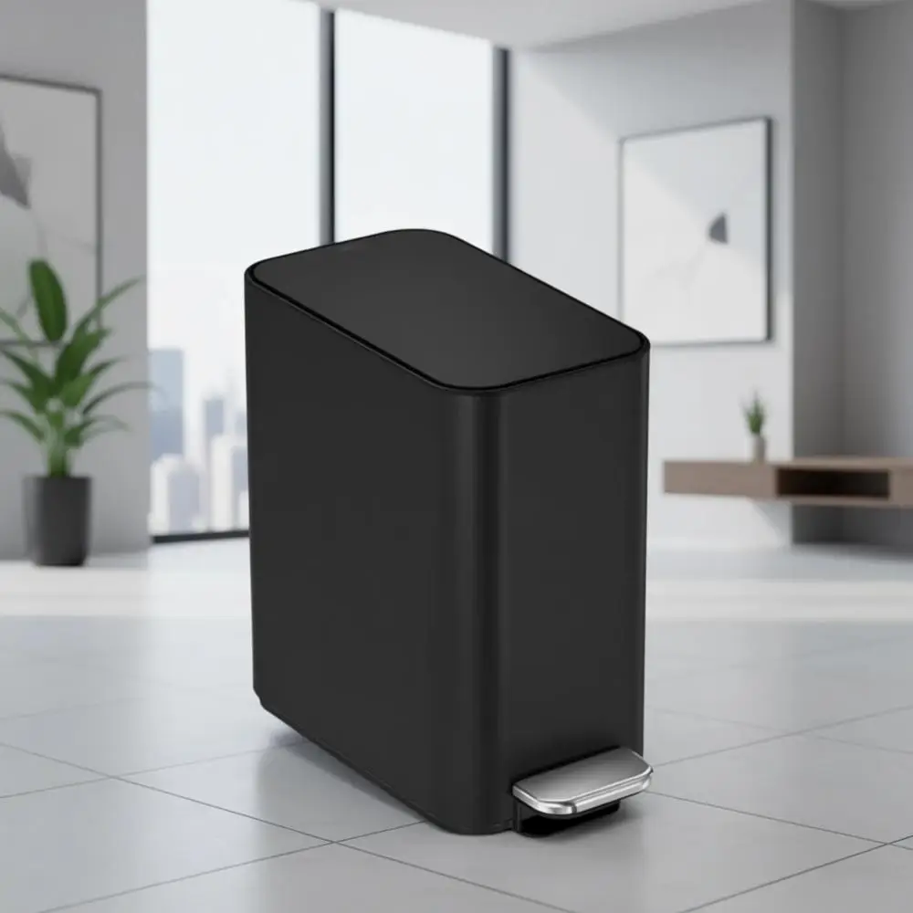 Matte Black Slim 5L Stainless Steel Bathroom Trash Can with Soft-Close Lid and Liner
Matte Black Slim 5L Stainless Steel Bathroom Trash Can with Soft-Close Lid and Liner