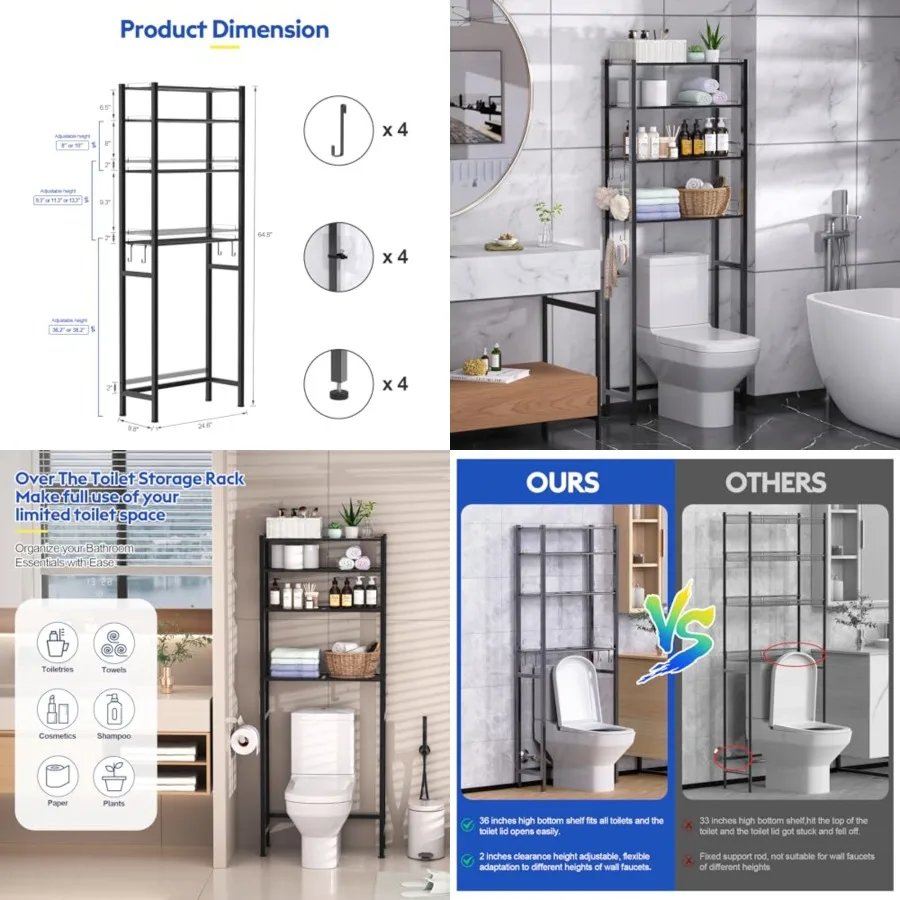 Over The Toilet Storage Rack, Bathroom Organizer Shelves Cabinet Above Toilet, with Adjustable Height Freestanding Shelf Space
Over The Toilet Storage Rack, Bathroom Organizer Shelves Cabinet Above Toilet, with Adjustable Height Freestanding Shelf Space