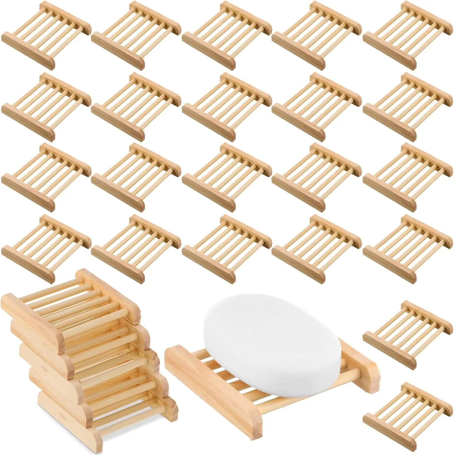 50 Pcs Bamboo Wood Soap Dishes, Self-Draining Soap Holder for Bathroom, 3.3x3.3x0.67 Inch
50 Pcs Bamboo Wood Soap Dishes, Self-Draining Soap Holder for Bathroom, 3.3x3.3x0.67 Inch