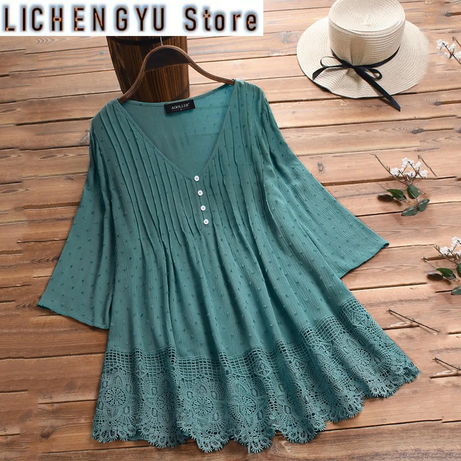 Hot Sale Vintage Three Quarter Lace V Neck Plus Size Top Blouse For Women Summer T Shirt Blouse
Hot Sale Vintage Three Quarter Lace V Neck Plus Size Top Blouse For Women Summer T Shirt Blouse
