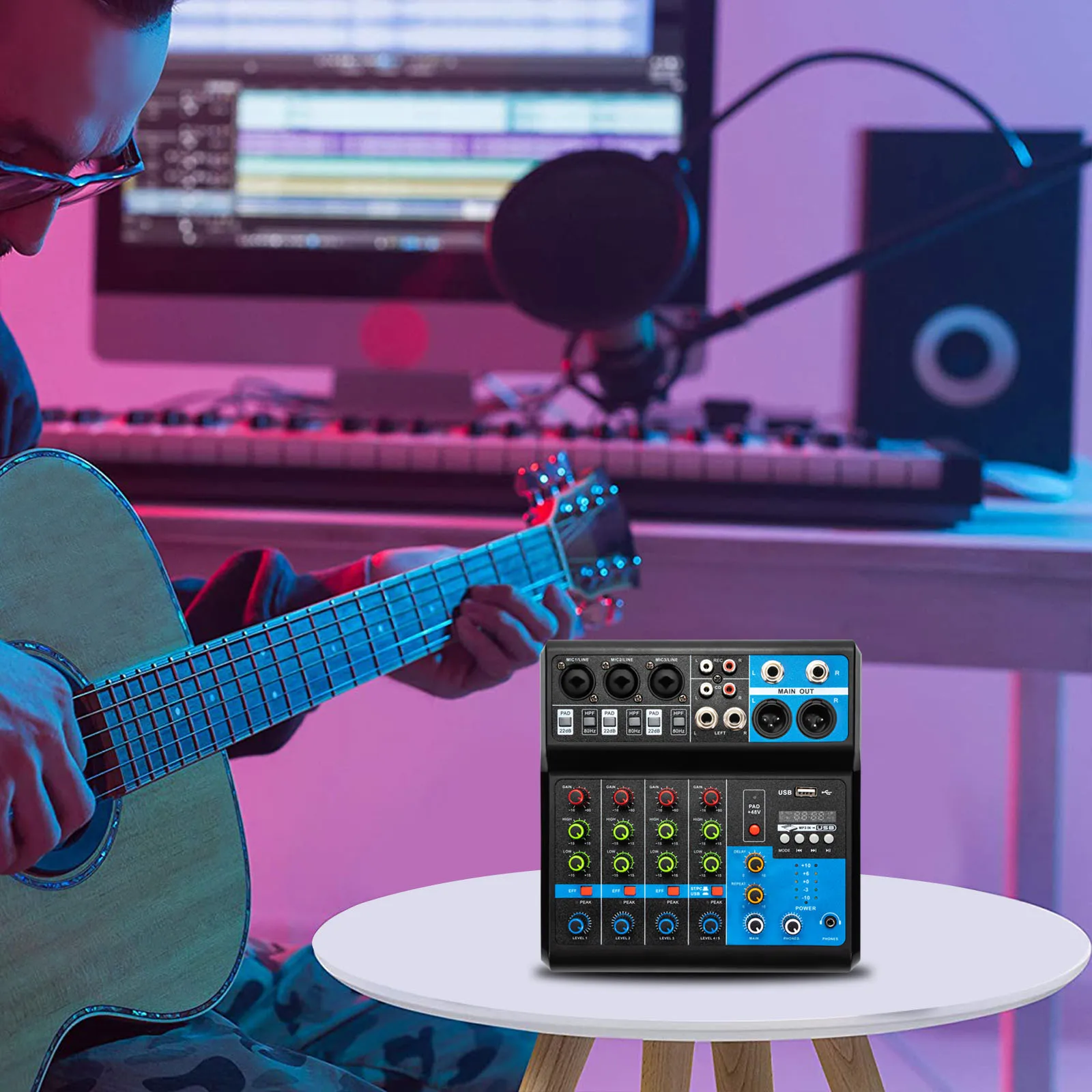 Черный 5-канальный микшер (многофункциональная настройка) — Bluetooth 5.0 + воспроизведение через USB и компьютерная запись, фантомное питание 48 В
Черный 5-канальный микшер (многофункциональная настройка) — Bluetooth 5.0 + воспроизведение через USB и компьютерная запись, фантомное питание 48 В