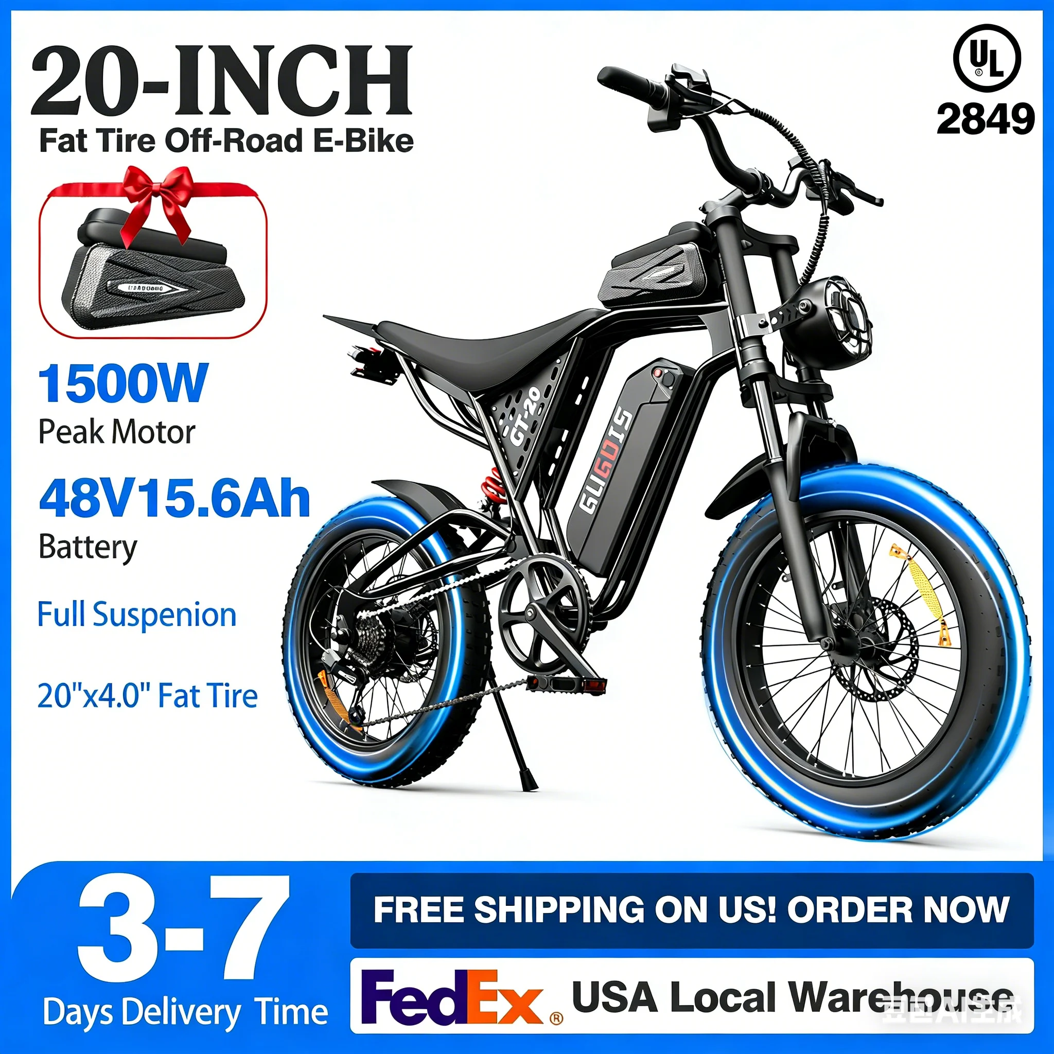GT20 1500W Electric Dirt Bike Motorcycle Adults Teens 30MPH SGS/UL 48V15AH Battery 7 Speed 20x4.0" Fat Tire Off Road Fast E Bike
GT20 1500W Electric Dirt Bike Motorcycle Adults Teens 30MPH SGS/UL 48V15AH Battery 7 Speed 20x4.0" Fat Tire Off Road Fast E Bike
