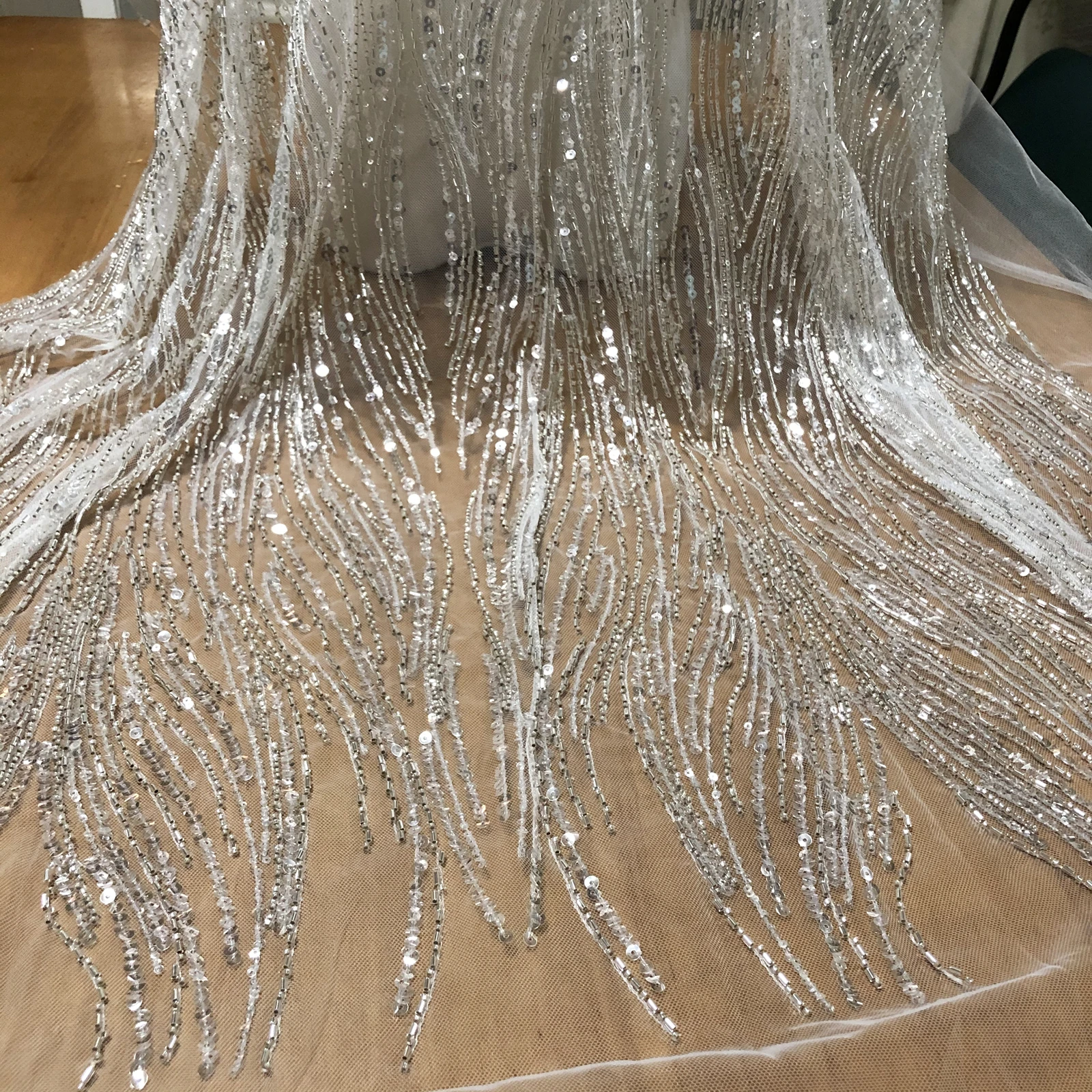 High-Quality Silver Sequin Beads Tulle Embroidery Custom High-End Wedding Evening Dress Lace Fabric
High-Quality Silver Sequin Beads Tulle Embroidery Custom High-End Wedding Evening Dress Lace Fabric
