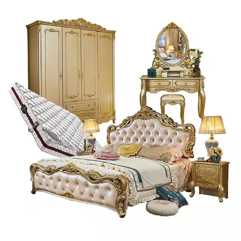 European-style bed double bed, modern simple solid wood light luxury high-end princess bed, champagne gold bedroom wedding
European-style bed double bed, modern simple solid wood light luxury high-end princess bed, champagne gold bedroom wedding